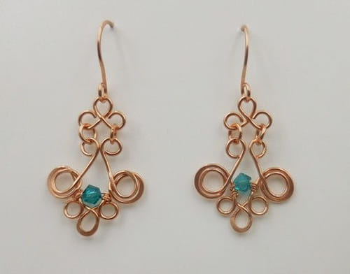 Click to view detail for DKC-1015 Earrings Copper Filigree TQ/Crystal